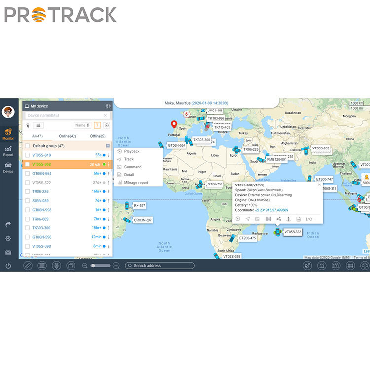 Ukážka nečinnosti motora na platforme Protrack